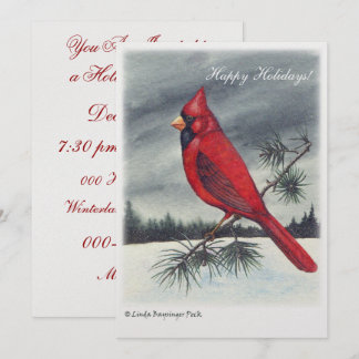 Red Cardinal Bird Snow Invitation