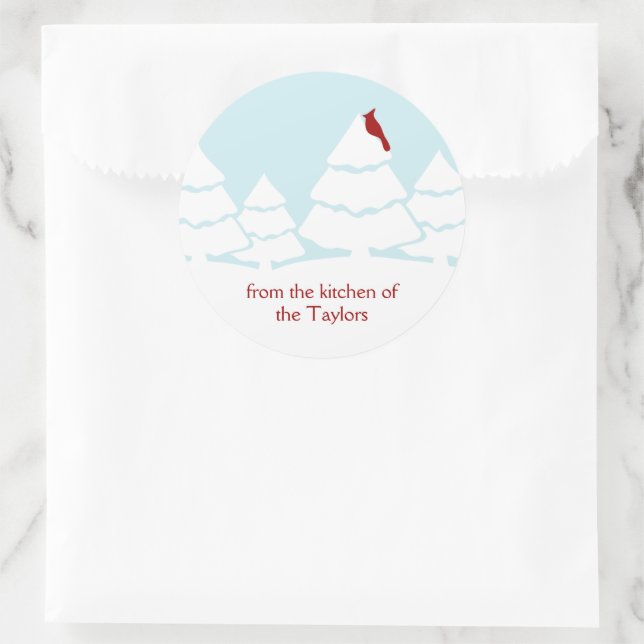 Red Cardinal Bird Snow Scene Christmas Baking Classic Round Sticker (Bag)