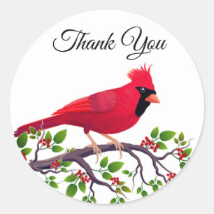 Red Cardinal Bird Thank You Classic Round Sticker