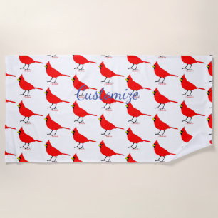 Red Cardinal Bird Thunder_Cove Beach Towel