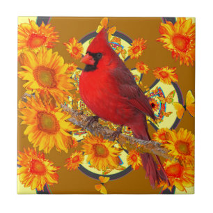 red cardinal bird tile