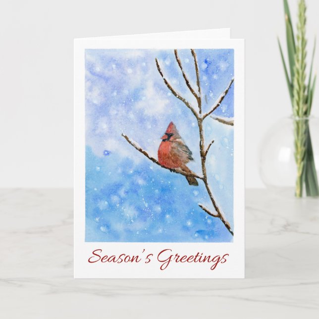 Red Cardinal Bird | watercolor Christmas Card (Front)
