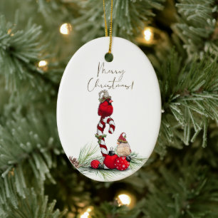 Red Cardinal Bird Watercolor Winter Christmas Ceramic Tree Decoration