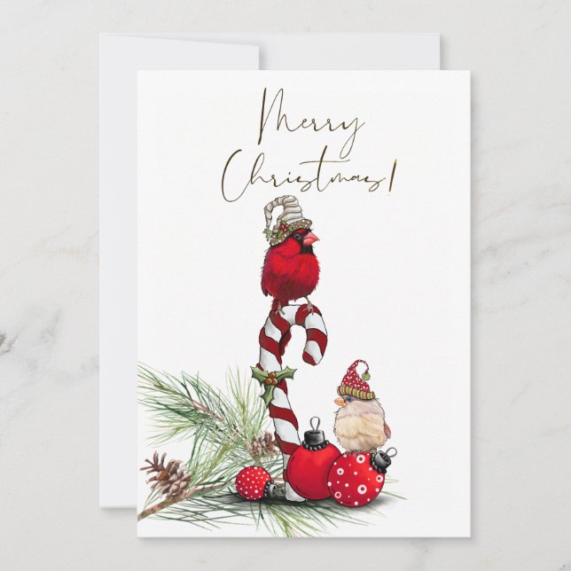 Red Cardinal Bird Watercolor Winter Christmas Holiday Card (Front)