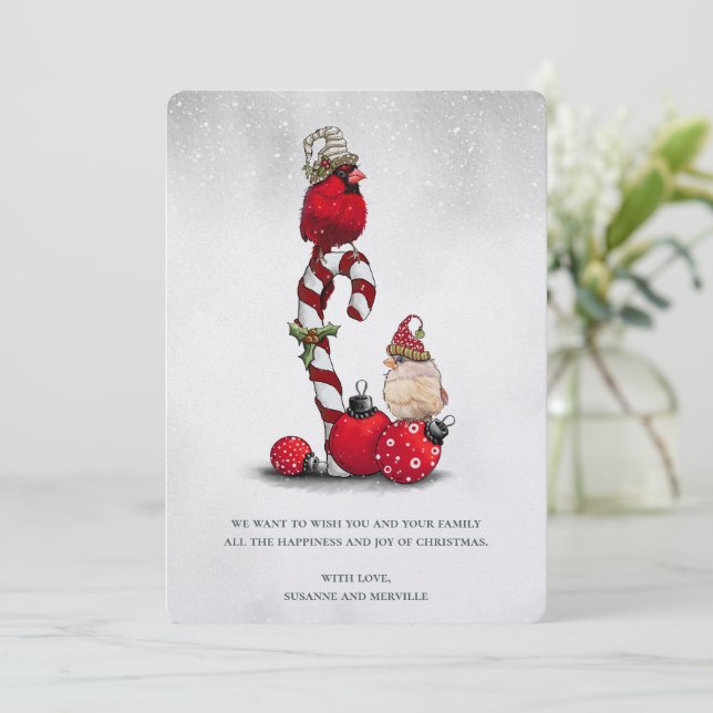 Red Cardinal Bird Watercolor Winter Christmas Holiday Card (Standing Front)