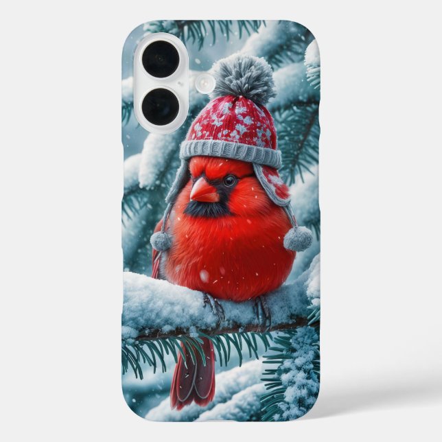 Red Cardinal Bird Wearing Winter Hat Case-Mate iPhone Case (Back)