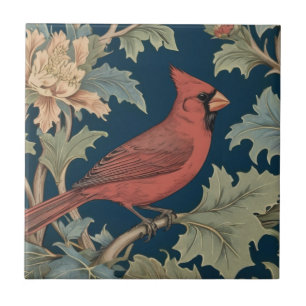 Red Cardinal Bird William Morris style right birds Tile