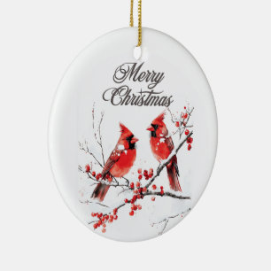 Red Cardinal Bird Winter Christmas Ceramic Tree Decoration