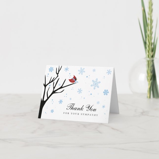 Red Cardinal Bird Winter Snowflake Sympathy Holiday Card (Front)