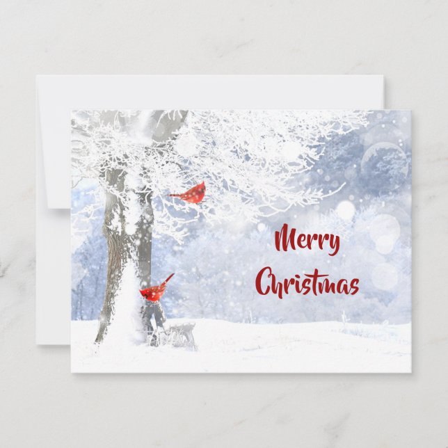 Red Cardinal Birds Christmas snowy Trees Card (Front)