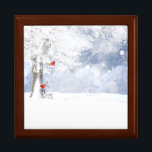 Red Cardinal Birds Christmas snowy Trees Gift Box<br><div class="desc">Merry Christmas Red Cardinal Birds in beautiful snowy  Tree Forest  Christmas Holidays  Inside Verse  may your holiday season be joyous and bright</div>