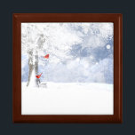 Red Cardinal Birds Christmas snowy Trees Gift Box<br><div class="desc">Merry Christmas Red Cardinal Birds in beautiful snowy  Tree Forest  Christmas Holidays  Inside Verse  may your holiday season be joyous and bright</div>