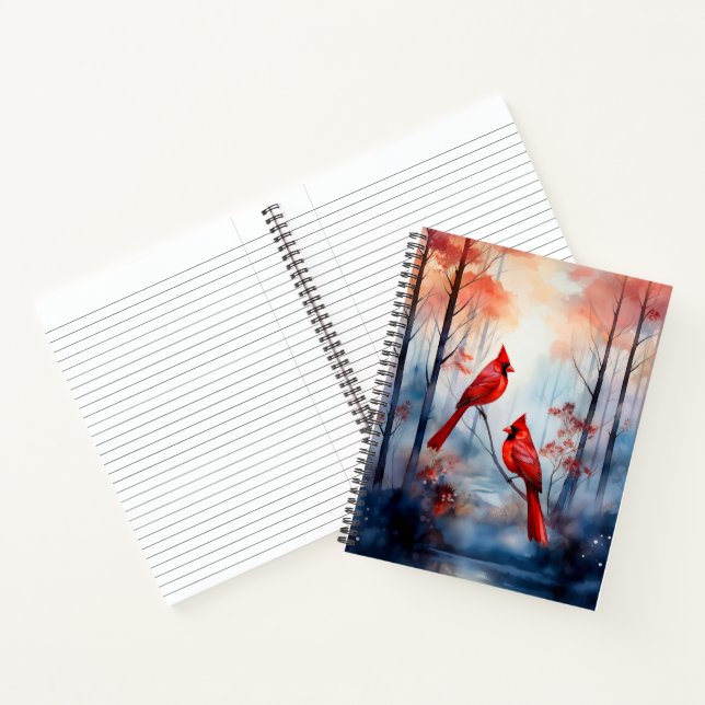 Red Cardinal Birds in a Misty Forest Notebook (Inside)
