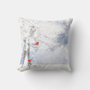 Red Cardinal Birds in beautiful snowy Trees Cushion