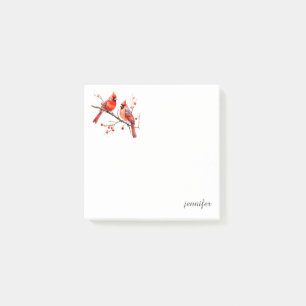 Red Cardinal Birds on Holly Tree Branch Post-it Notes