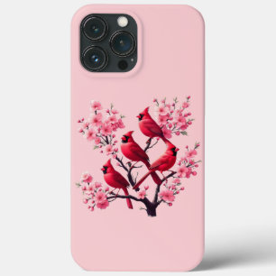Red Cardinal Birds Pink Cherry Blossom Tree Bird iPhone 13 Pro Max Case