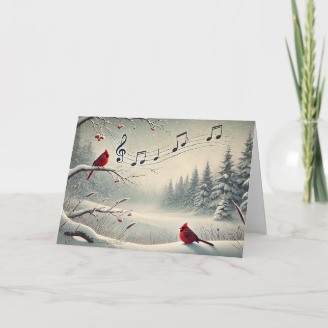 Red Cardinal Birds Snowy Woods Musical Notes 3 (Front)