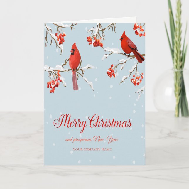 Red Cardinal Birds Tree Snow Christmas  Holiday Card (Front)