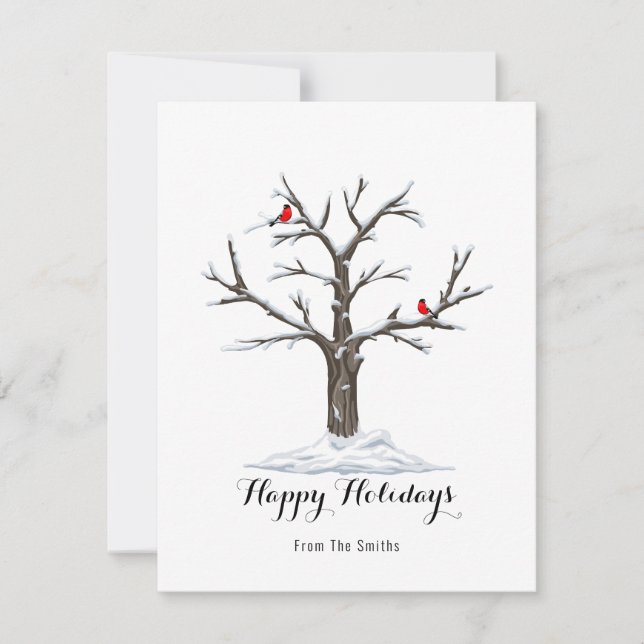  Red Cardinal Birds Winter Tree Christmas Holiday Card (Front)
