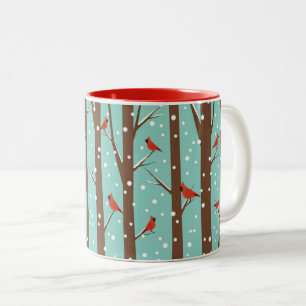 Red Cardinal Birds Winter Woodland Two-Tone Coffee Mug