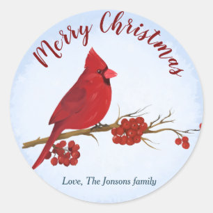 Red Cardinal Birthday Christmas   Classic Round Sticker