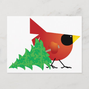 Red Cardinal Carrying Christmas Tree Holiday Postcard