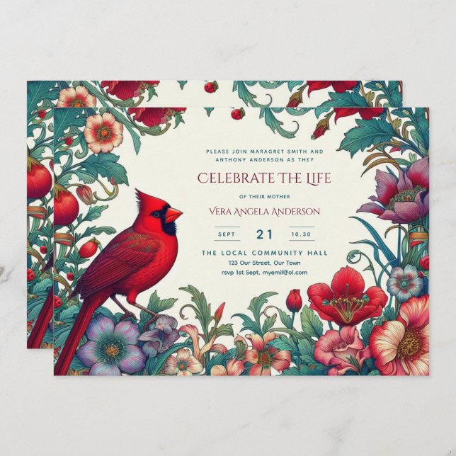 Red Cardinal Celebration of Life Funeral Memorial  (Front/Back)