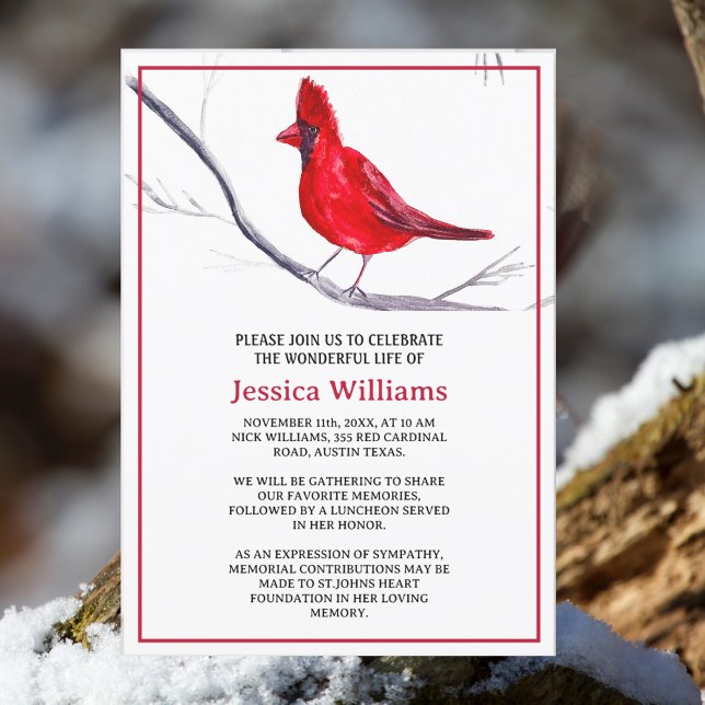 Red Cardinal Celebration of Life Memorial Invitation (Creator Uploaded)