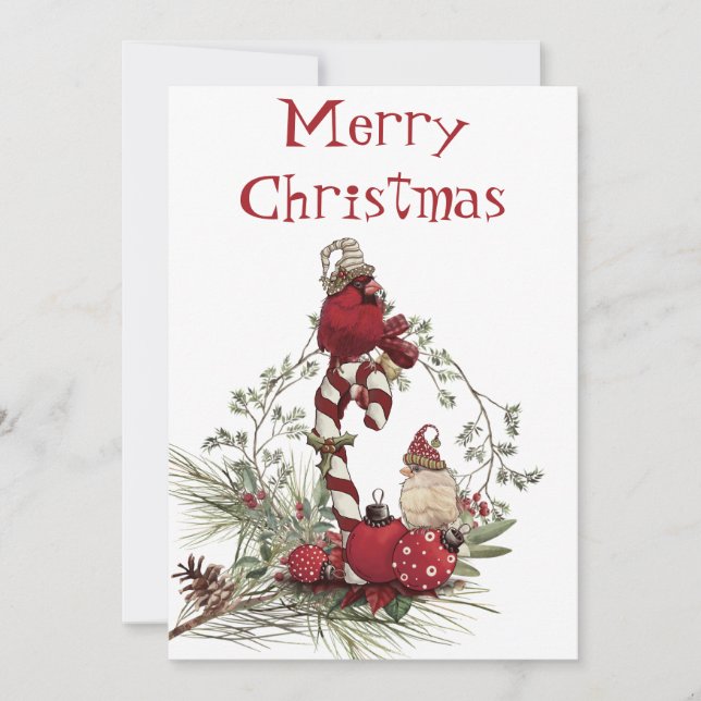 Red Cardinal Chickadee Bird Winter Christmas Holiday Card (Front)