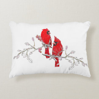 Red Cardinal Christmas Berry Branches Decorative Cushion