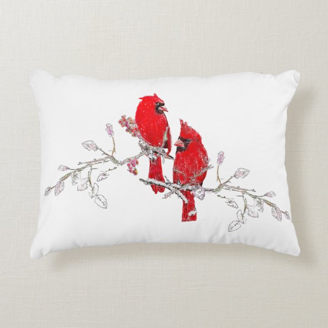 Red Cardinal Christmas Berry Branches Decorative Cushion (Front)