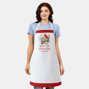 Red Cardinal Christmas Decor Bouquet Apron