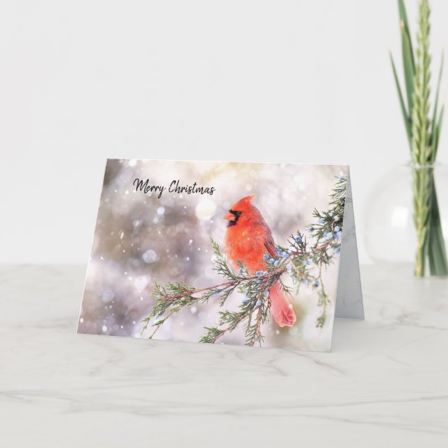 Red Cardinal Christmas Folded Holiday Card (Front)