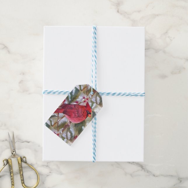 Red Cardinal Christmas Gift Tags (With Twine)