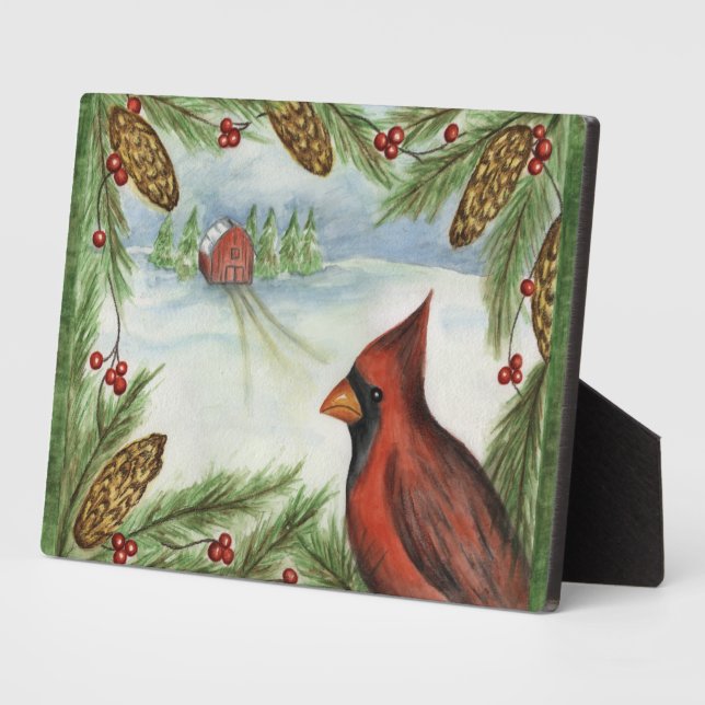 Red Cardinal Christmas Holiday Art Decor Plaque (Side)