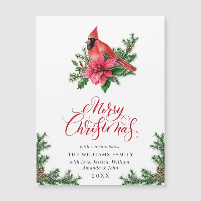 Red Cardinal Christmas Holiday Magnetic Card (Front)