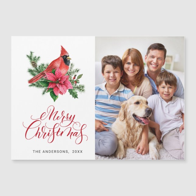Red Cardinal Christmas Holiday Magnetic Card (Front)