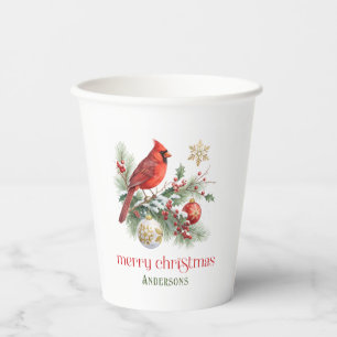 Red Cardinal Christmas Holly Bouquet Paper Cups