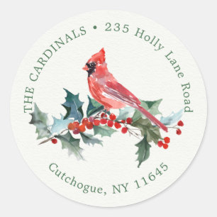 Red Cardinal, Christmas holly return address label