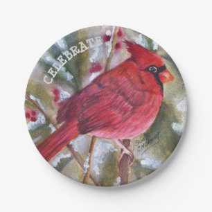 Red Cardinal Christmas Paper Plate