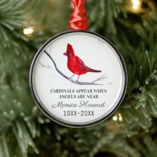 Red Cardinal Christmas Tribute Remembrance Bird Metal Tree Decoration