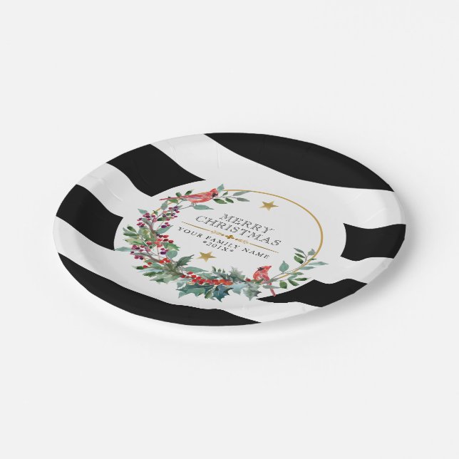 Red Cardinal Christmas wreath modern watercolors Paper Plate (Angled)