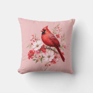 Red Cardinal Floral Birdwatcher Watercolor Nature Cushion