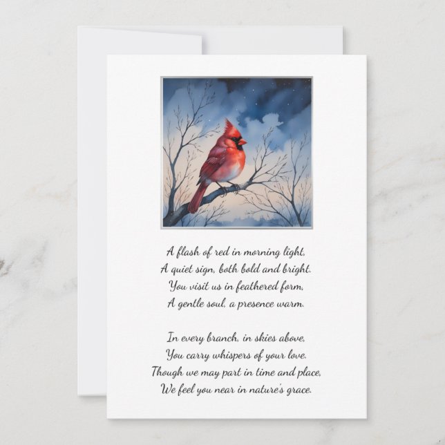 Red Cardinal Funeral Memorial Thank You Card (Front)