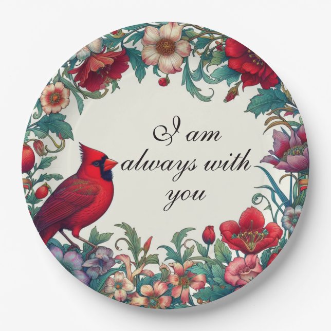 Red Cardinal Gifts Sympathy Keepsake Memorial Paper Plate (Front)