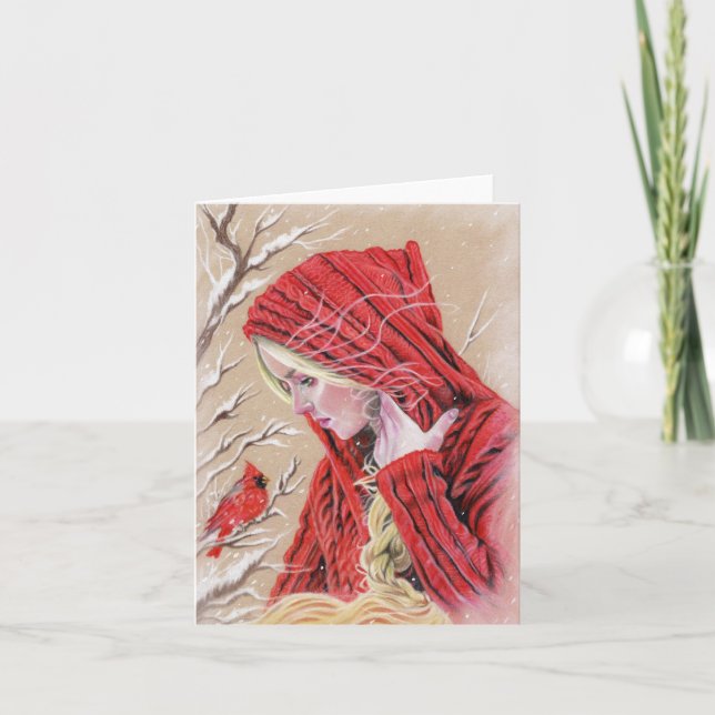 Red Cardinal Girl Christmas Holiday Card (Front)