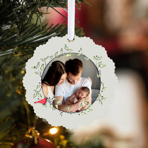 Red Cardinal Happy Holidays Custom Photo Tree Decoration Card