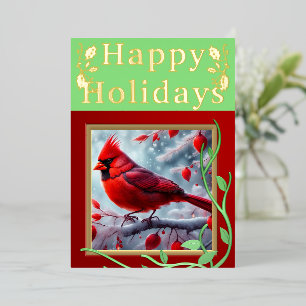 Red Cardinal Happy Holidays Foil Greeting Card
