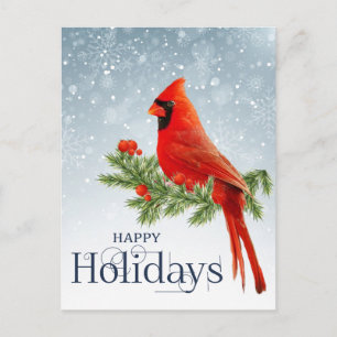 Red cardinal happy holidays postcard