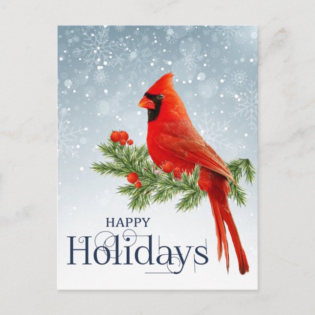 Red cardinal happy holidays postcard (Front)